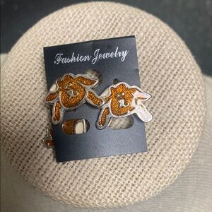 Fashion Jewelry Orange and Silvertone Dog Earrings
